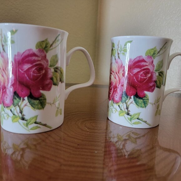 ROY KIRKHAM English Rose Fine Bone China Coffee Tea Mugs - Set of 2 - Picture 3 of 9